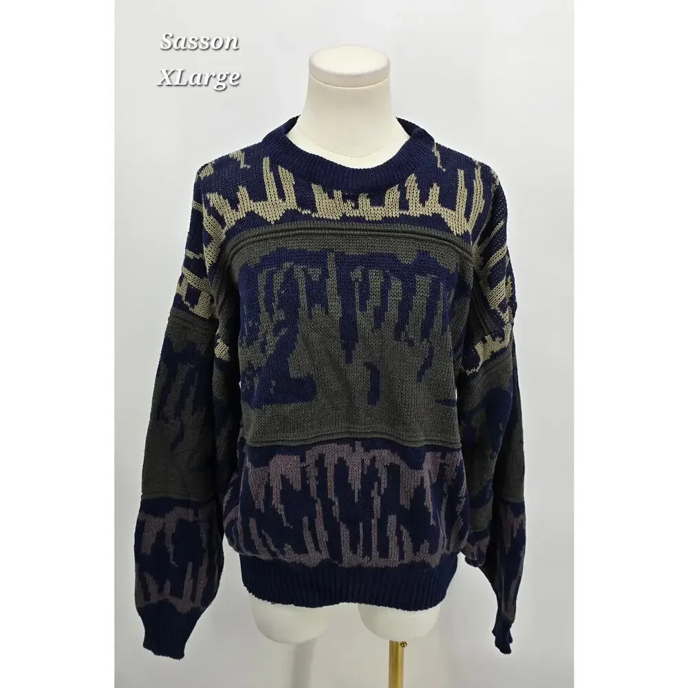 Vintage Sasson Retro Grunge Abstract Knit Sweater (XL)